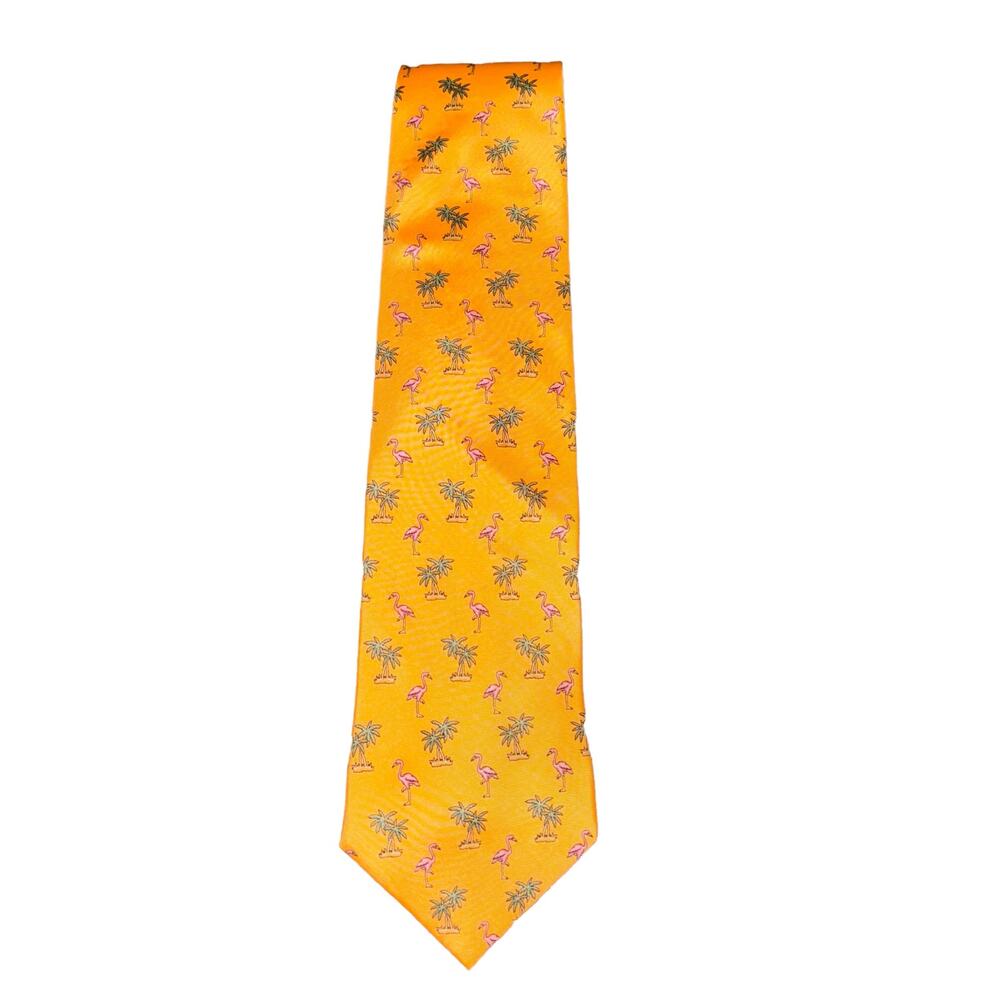 Tango Mens Neck Tie Golden Yellow Palm Trees & Flamingo Theme SILK?